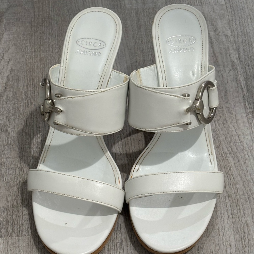 Joan & David White Mules with Metallic Detail, size 9.5